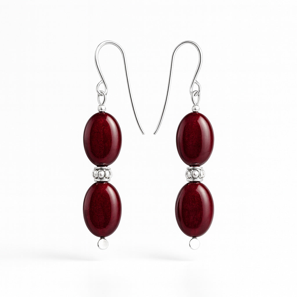 Burgundy Cascade, sterling-hopea & tummanpunainen kalsedoni