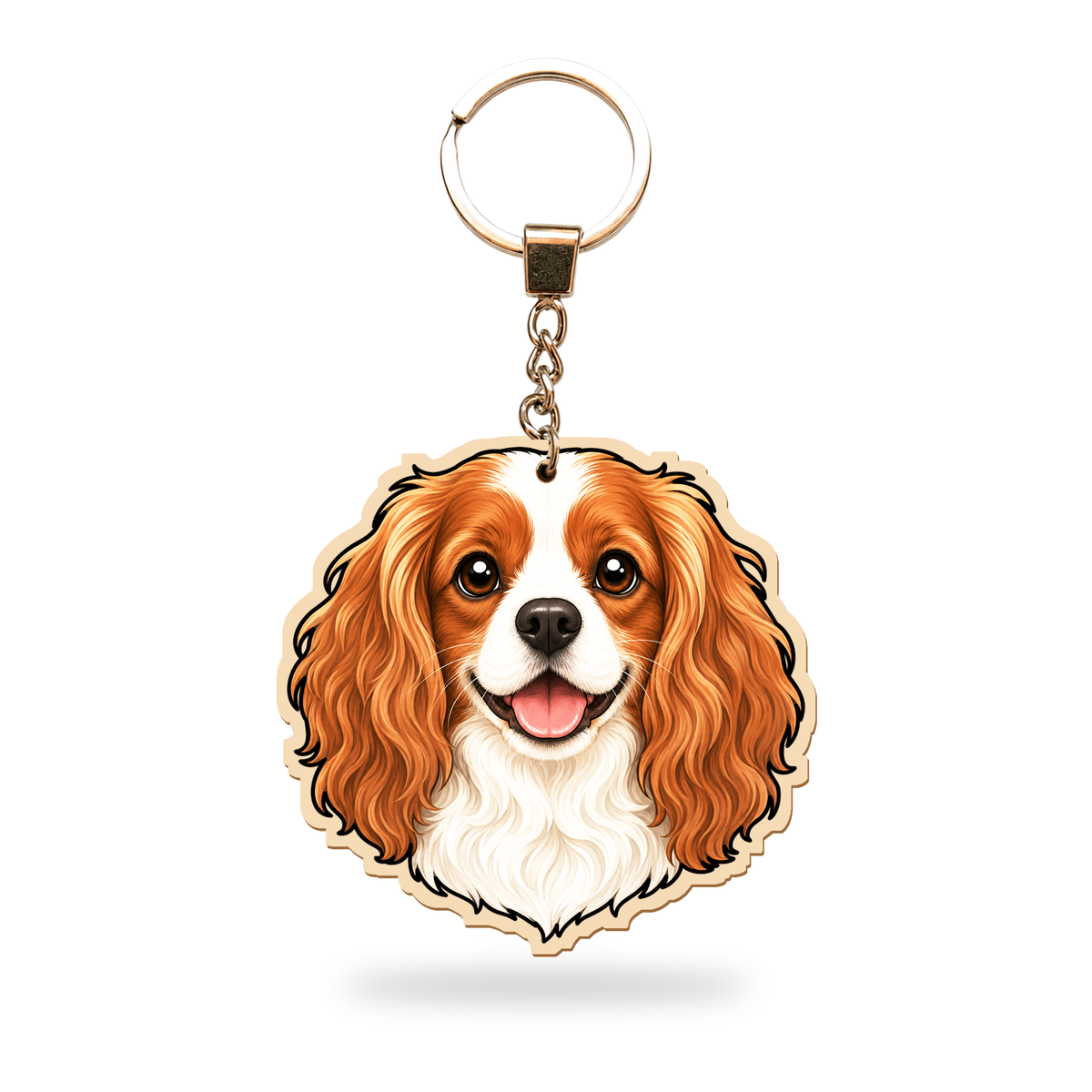 Cavalierkingcharlesinspanieli – Avaimenperä – puinen avaimenperä ketjulla ja avainrenkaalla