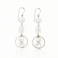 Silver dangle earrings with hoop and glass beads