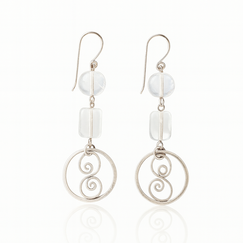 Silver dangle earrings with hoop and glass beads