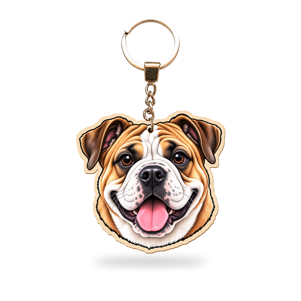 Mannermainen bulldoggi (Continental bulldog) – Avaimenperä – puinen avaimenperä ketjulla ja avainrenkaalla