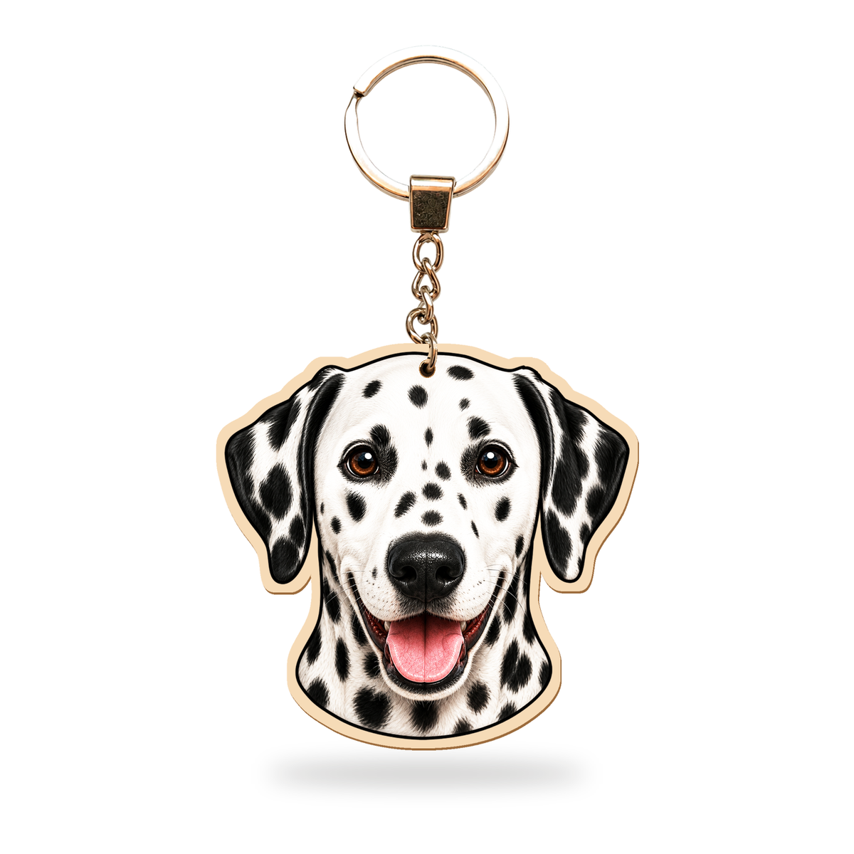 Dalmatiankoira – Avaimenperä – puinen avaimenperä ketjulla ja avainrenkaalla