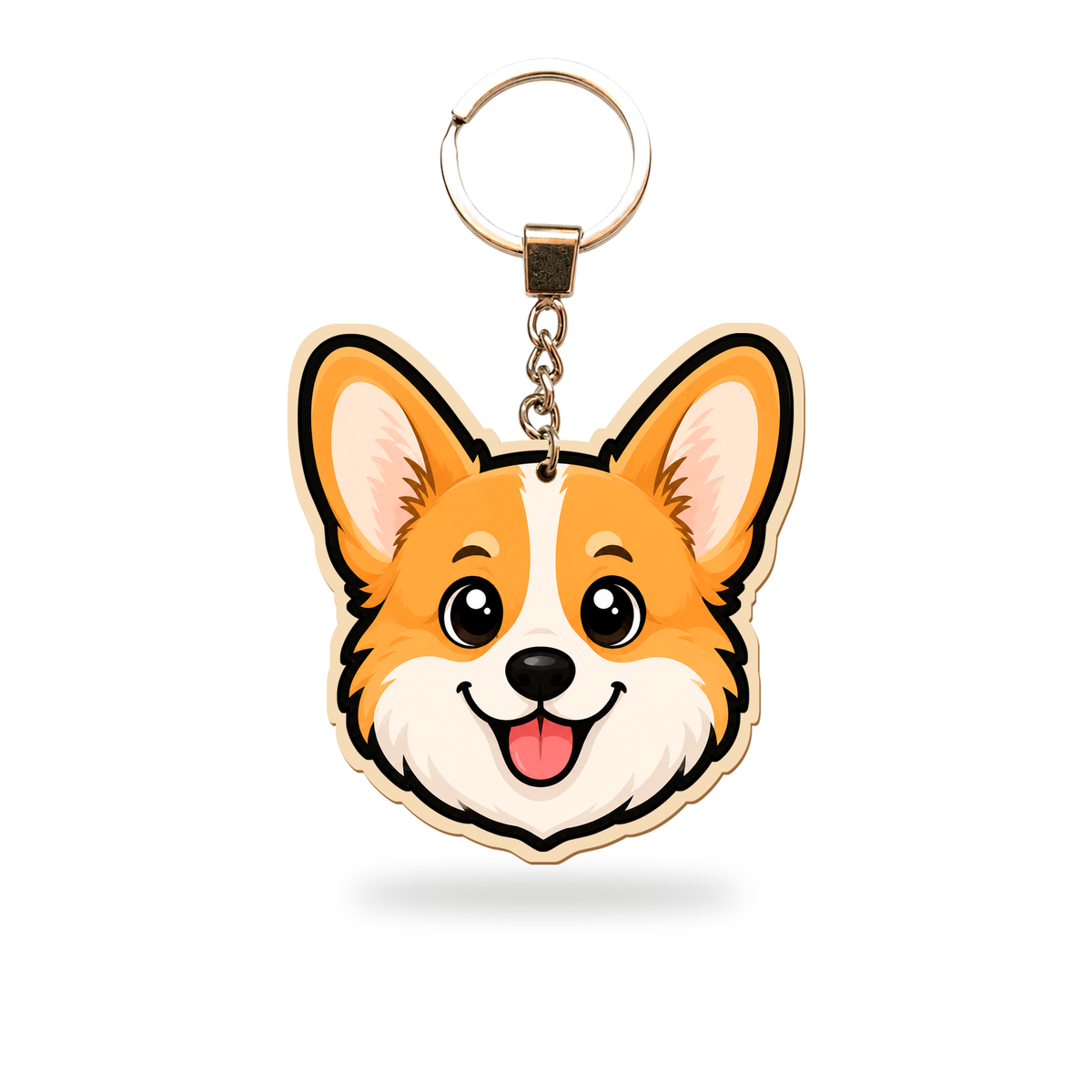 Welsh corgi – vaaleanruskea – Avaimenperä – puinen avaimenperä ketjulla ja avainrenkaalla
