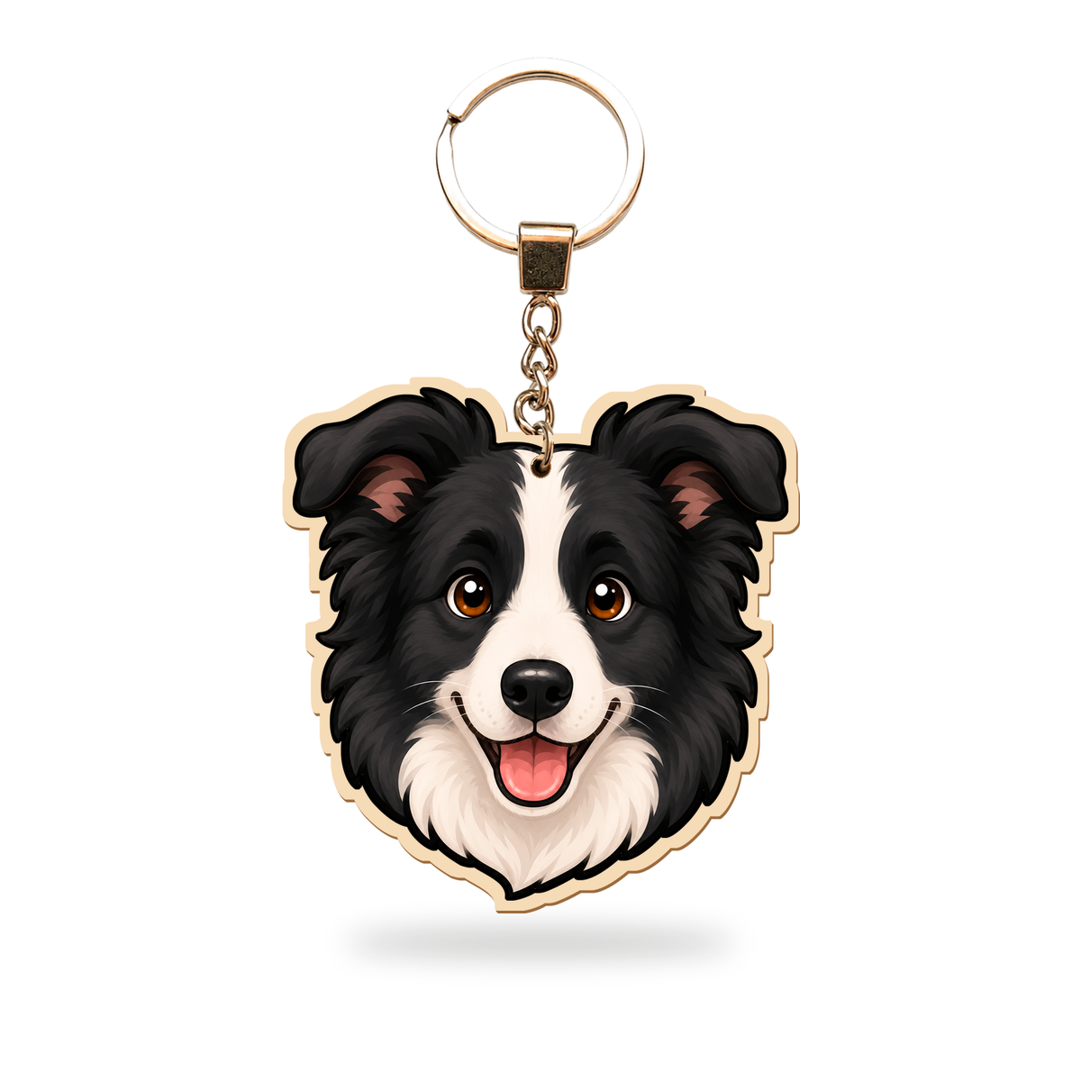 Bordercollie – Avaimenperä – puinen avaimenperä ketjulla ja avainrenkaalla