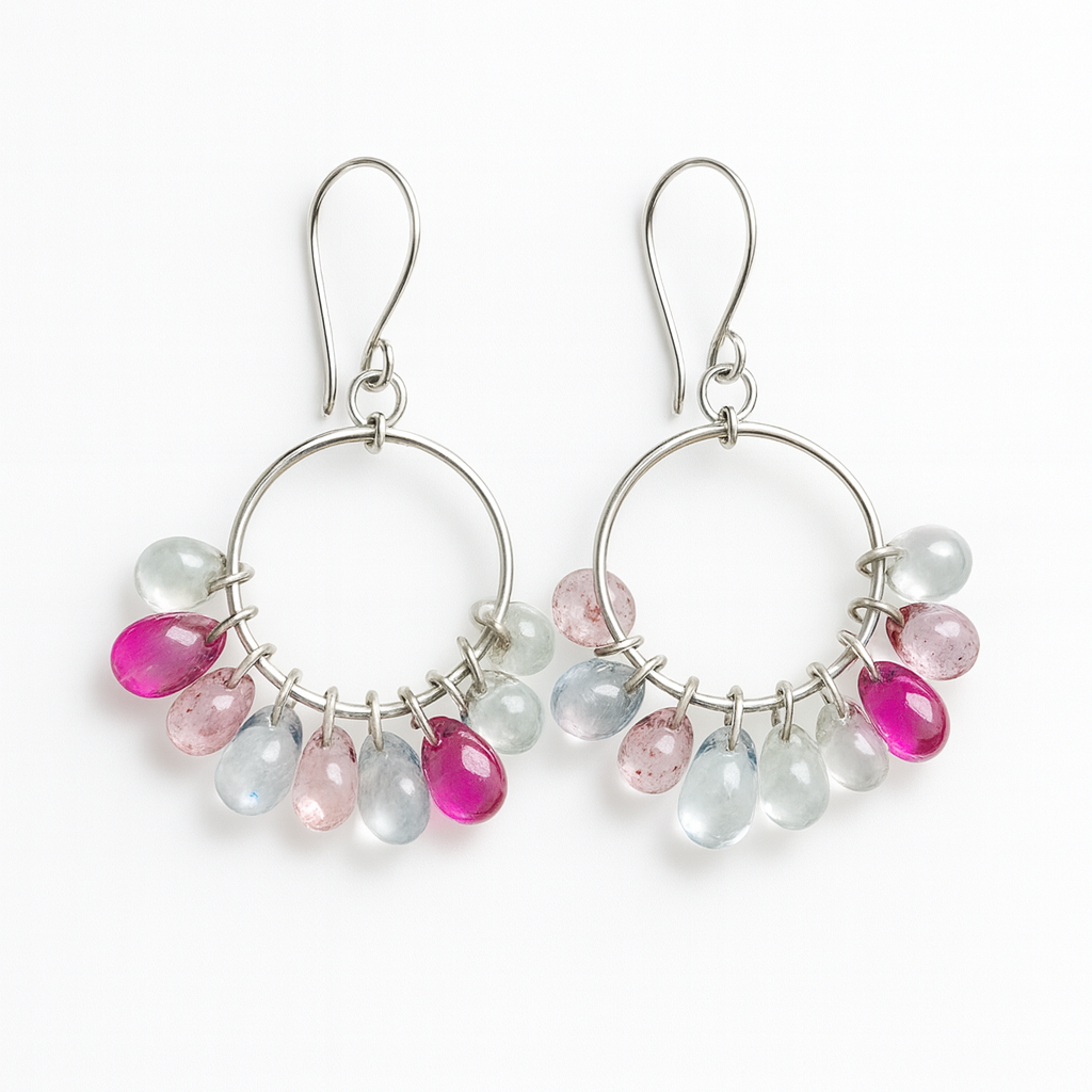 Silverring med färgglada glasdroppar