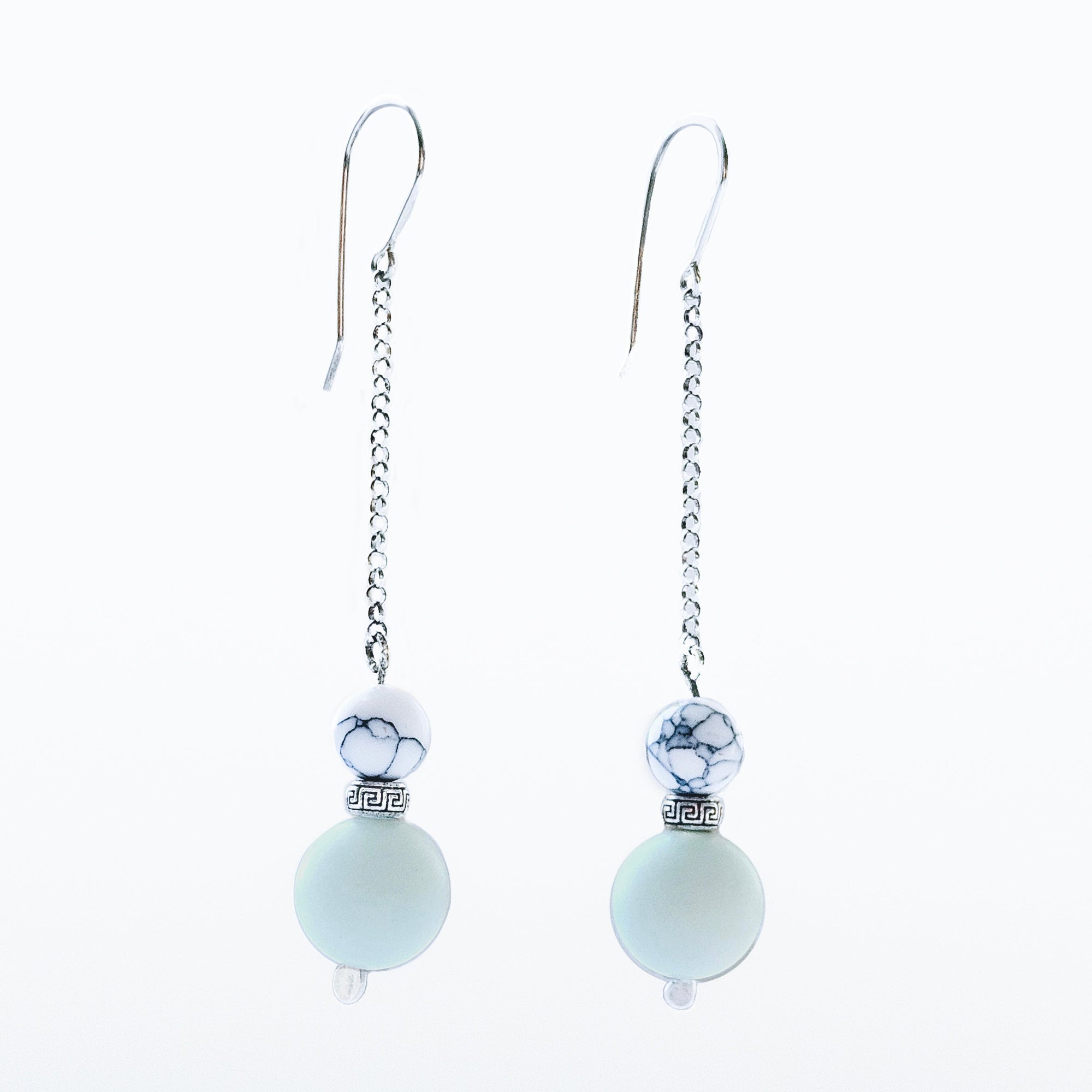 Silver dangle earrings with amazonite bead