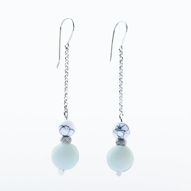 Silver dangle earrings with amazonite bead