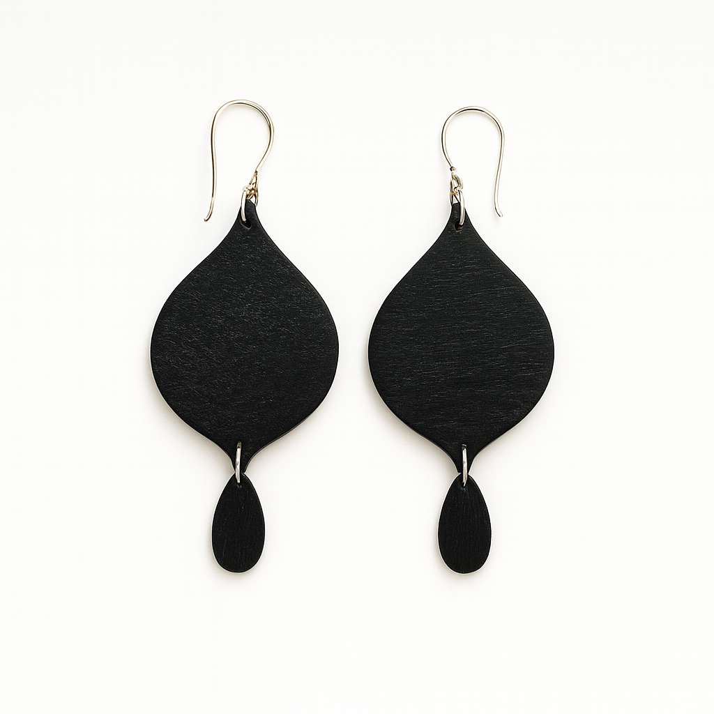 Big and small drop, wooden earring