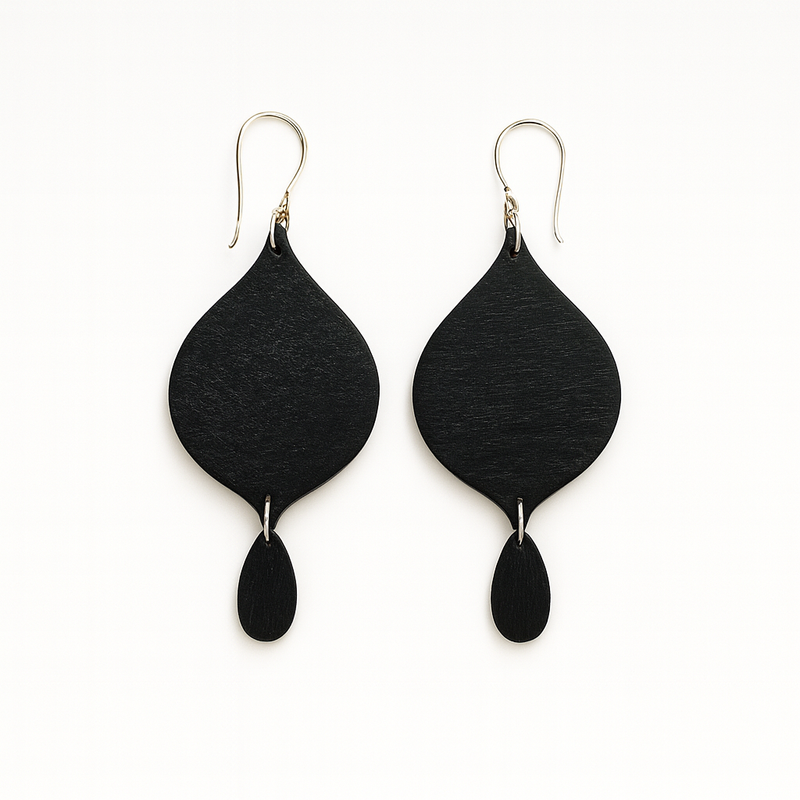 Big and small drop, wooden earring