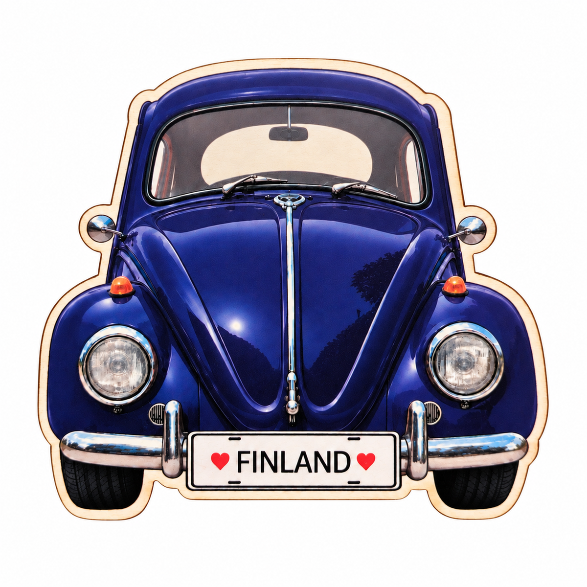 Volkswagen Kupla -magneetti, indigo – koivuvanerinen jääkaappimagneetti, rekisterikilvessä ♥ Finland ♥