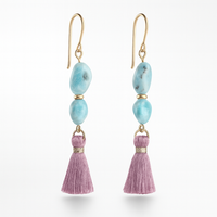 Larimar-korvakorut tupsulla