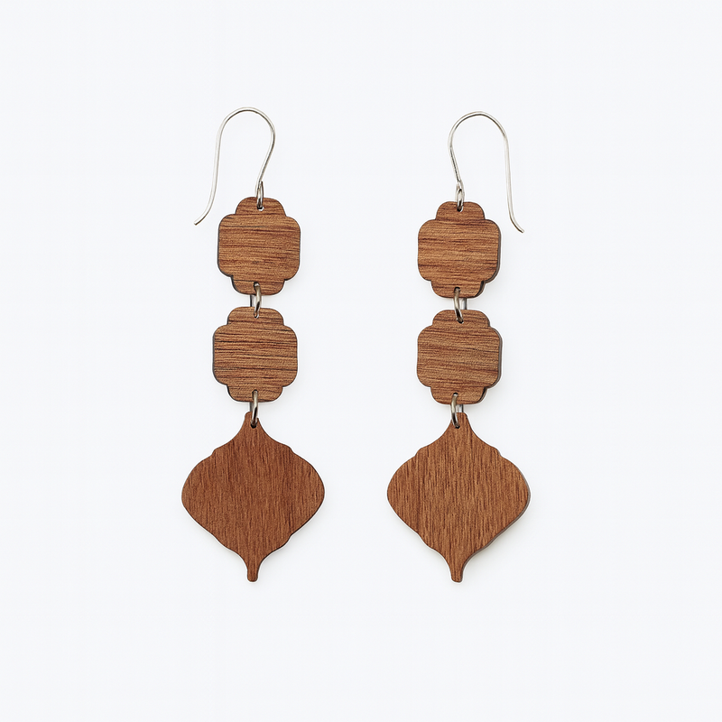 Wooden earring, three shapes