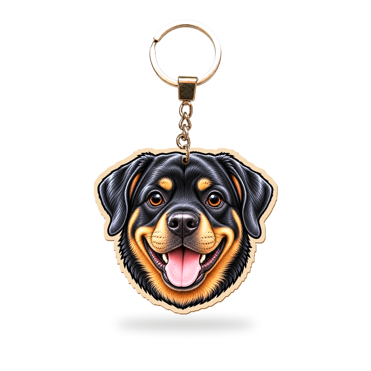 Rottweiler – Avaimenperä – puinen avaimenperä ketjulla ja avainrenkaalla