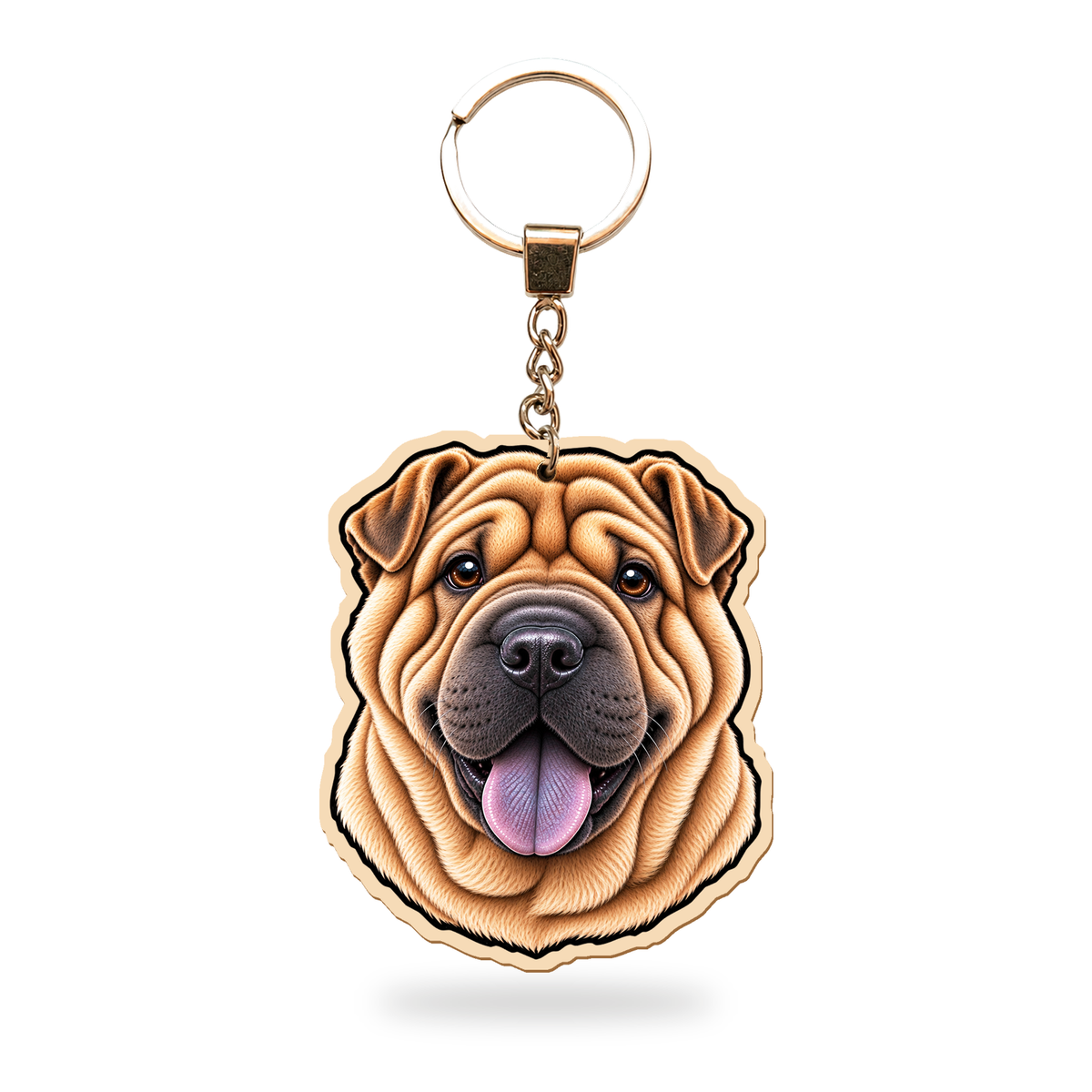 Shar pei – Avaimenperä – puinen avaimenperä ketjulla ja avainrenkaalla
