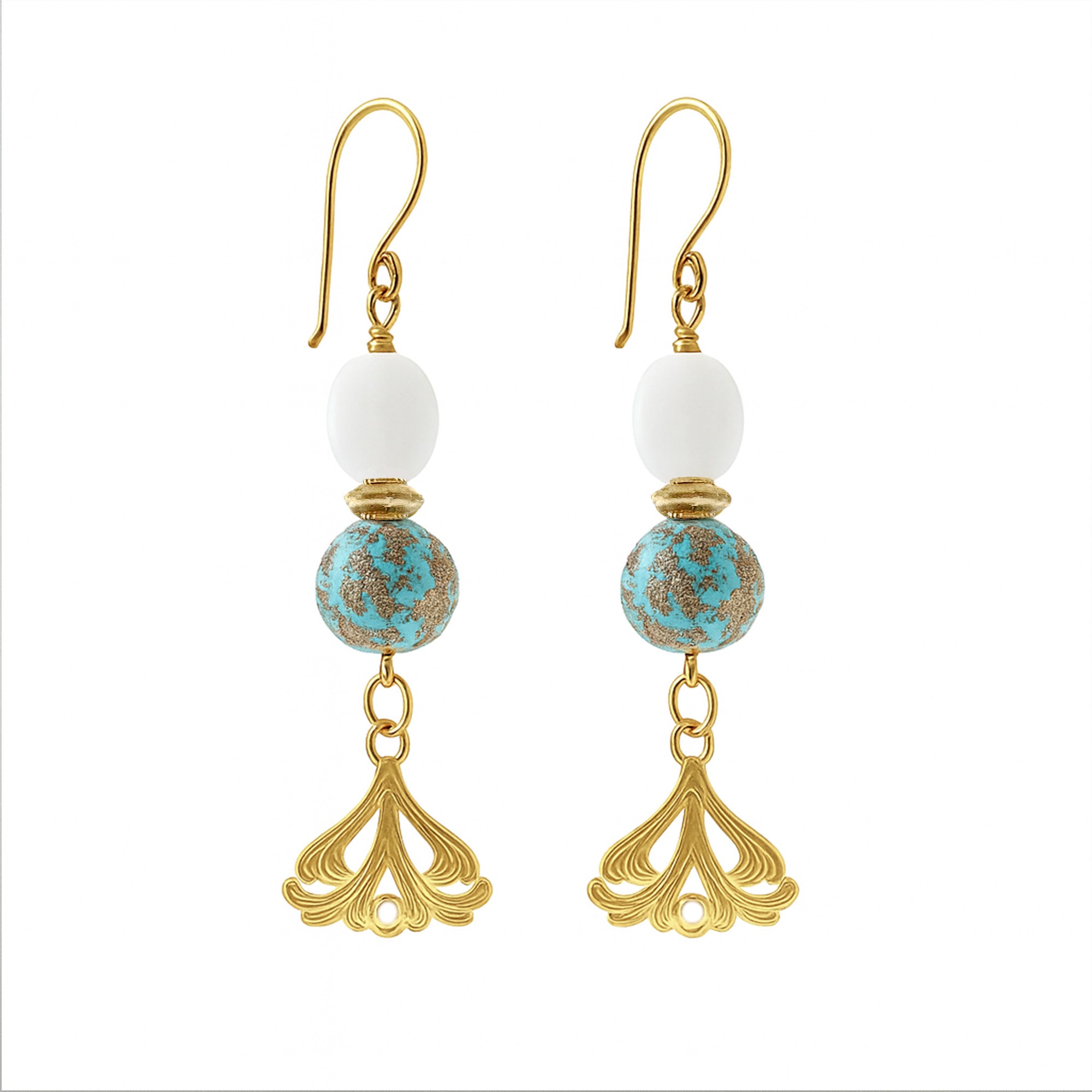 Sinikultainen Venetsian lamppuhelmi ja valkoinen soikiohelmikoru