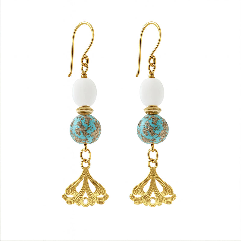 Sinikultainen Venetsian lamppuhelmi ja valkoinen soikiohelmikoru