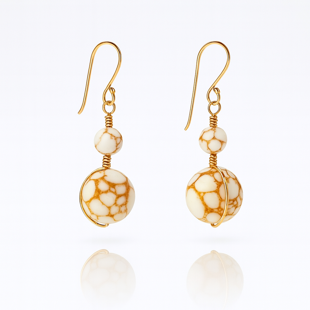 Valkokultaiset marmoripallokorvakorut