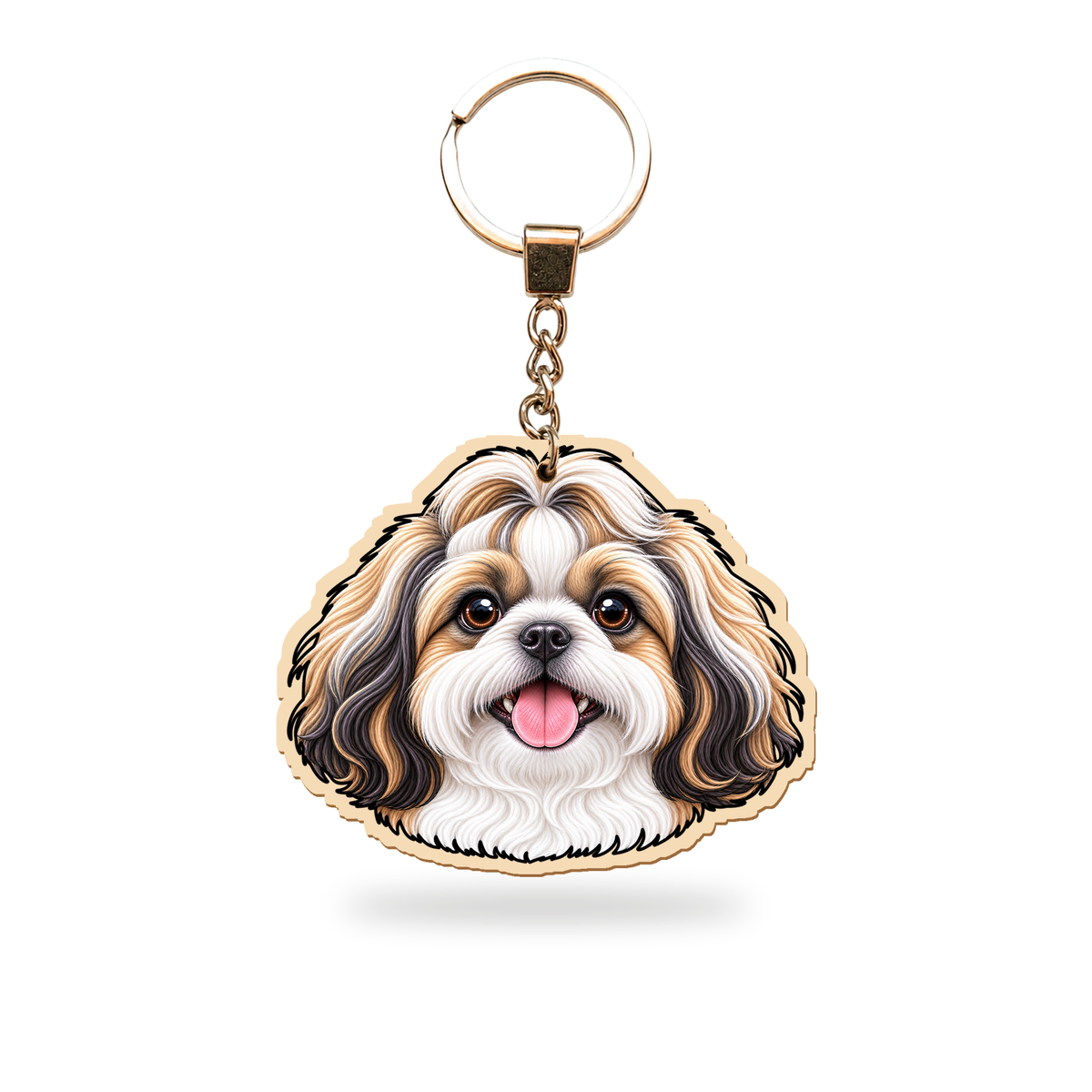 Shih Tzu – Avaimenperä – puinen avaimenperä ketjulla ja avainrenkaalla