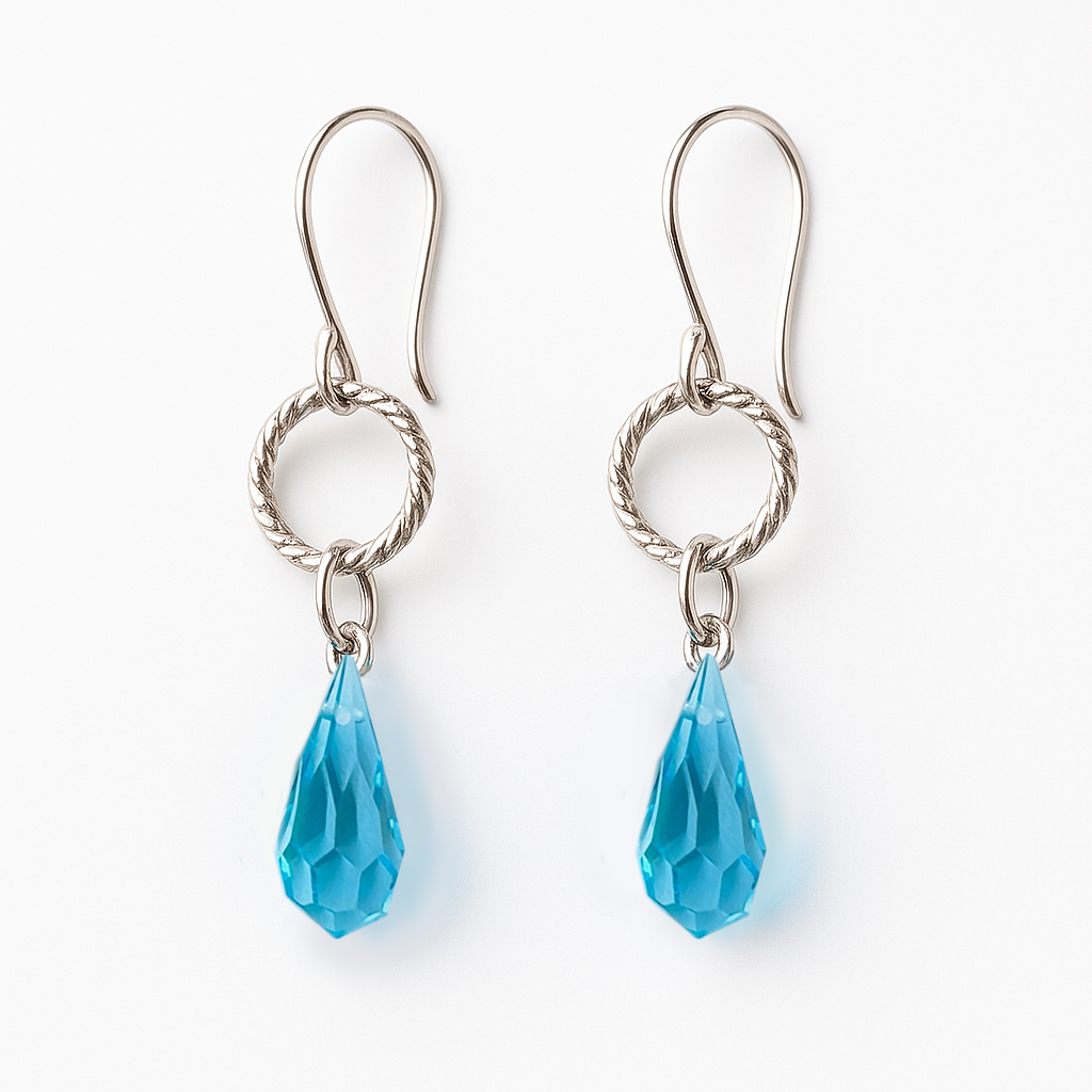 Faceted Aqua Drop –hopeakorvakorut