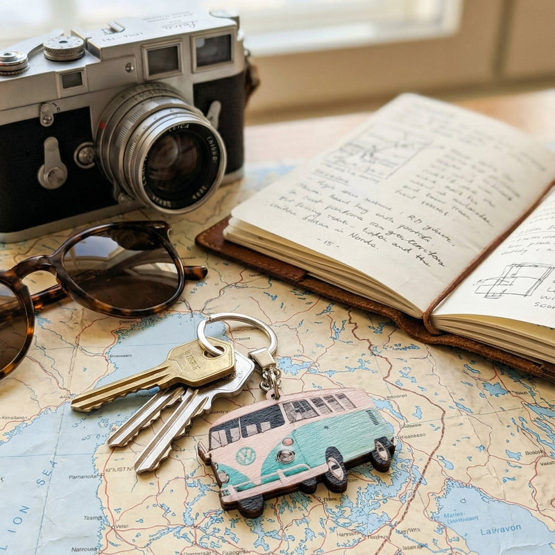 Volkswagen retro buss nyckelring, vintage färger
