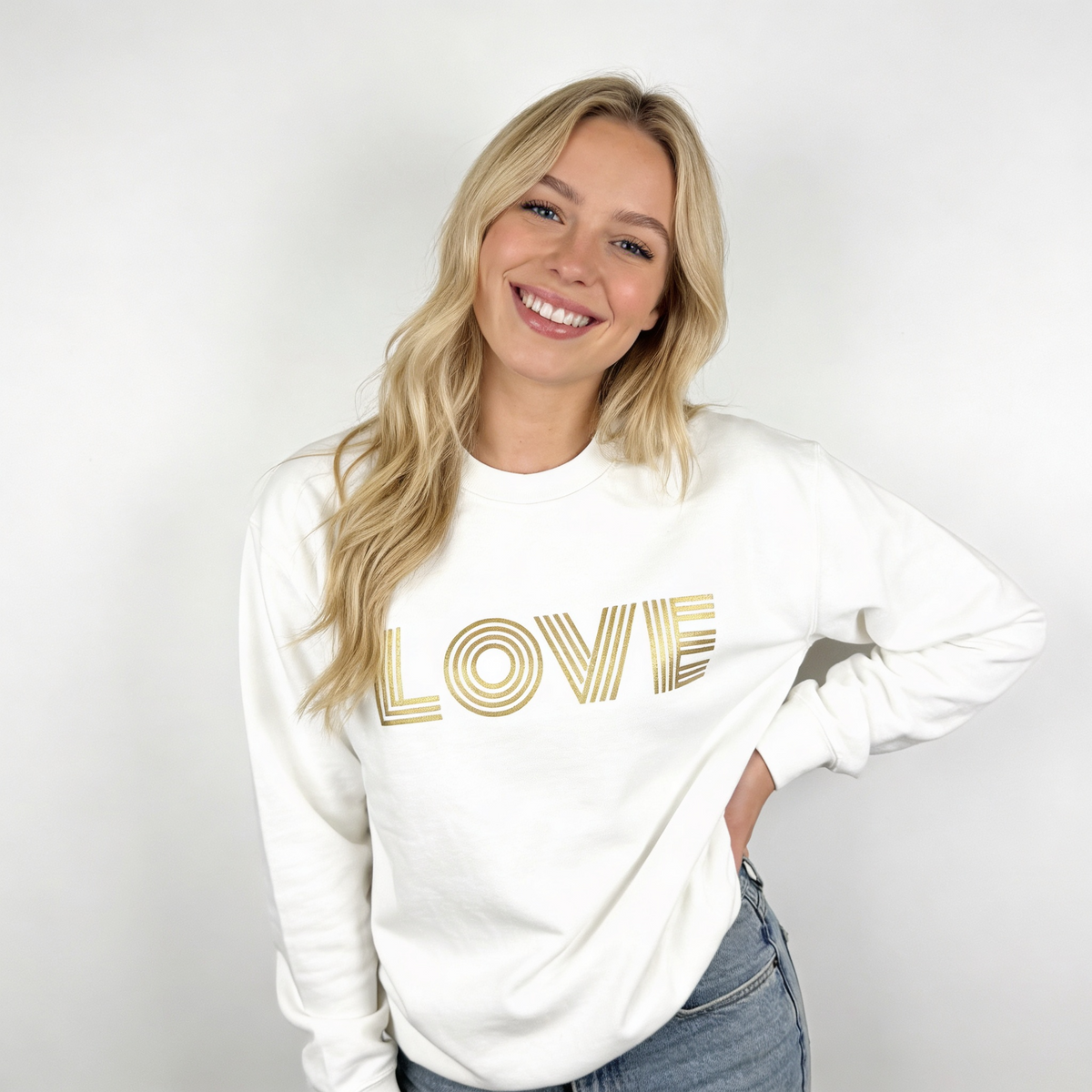 LOVE sweatshirt – gold vinyl print