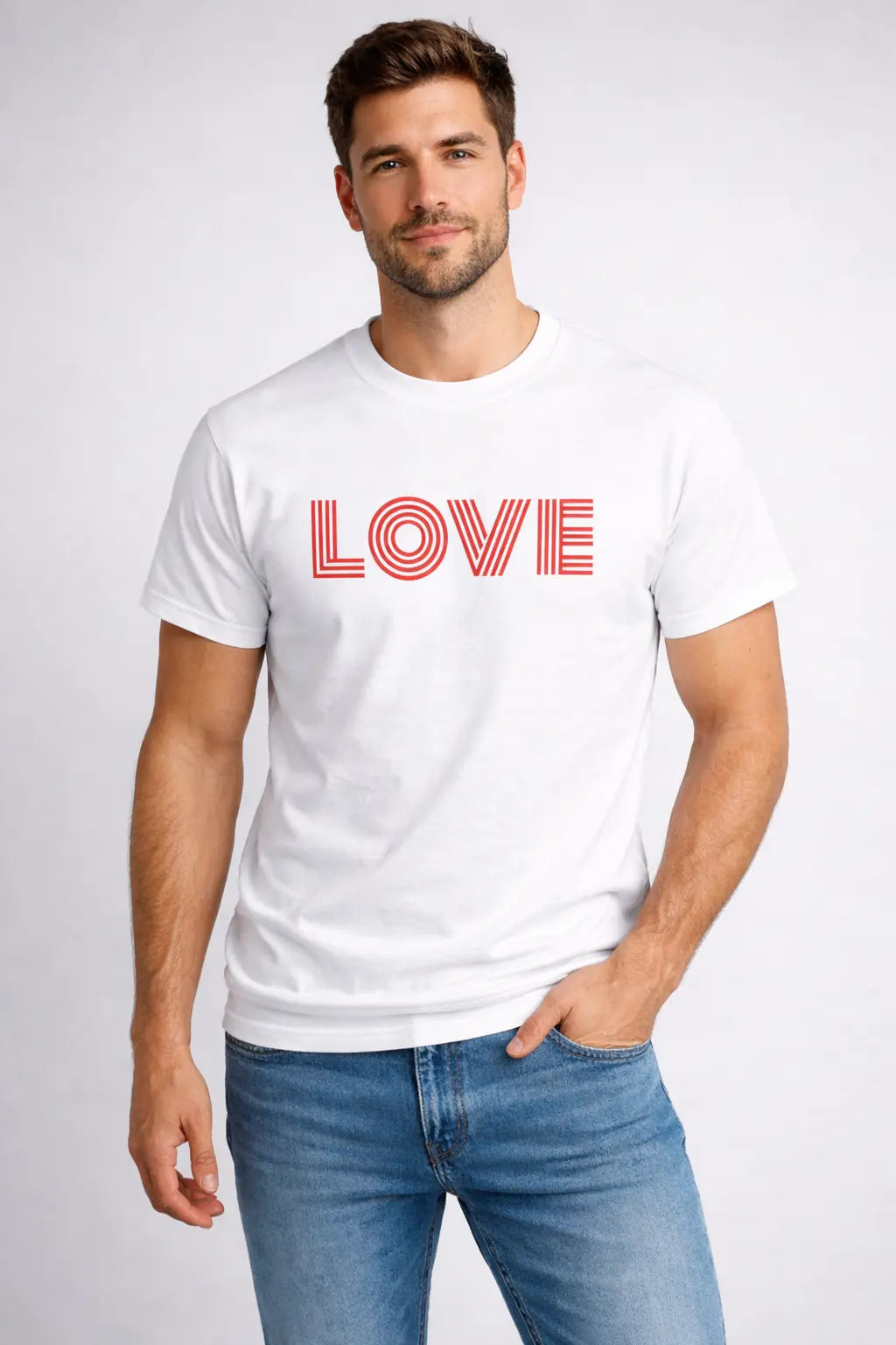Men's LOVE T-shirt, red vinyl print