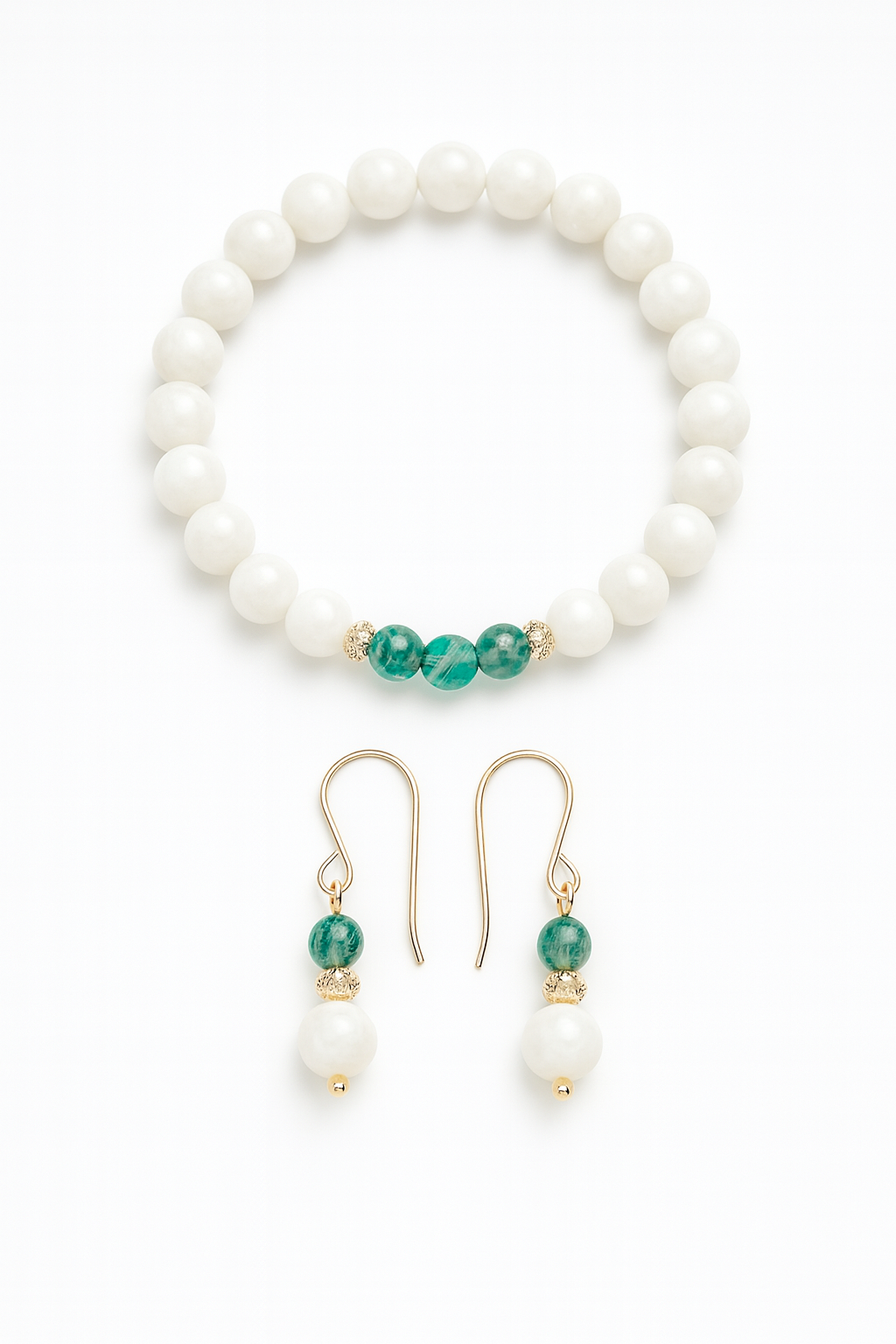 Moonlight Garden, kuukivi & vihreä jaspis -korusetti