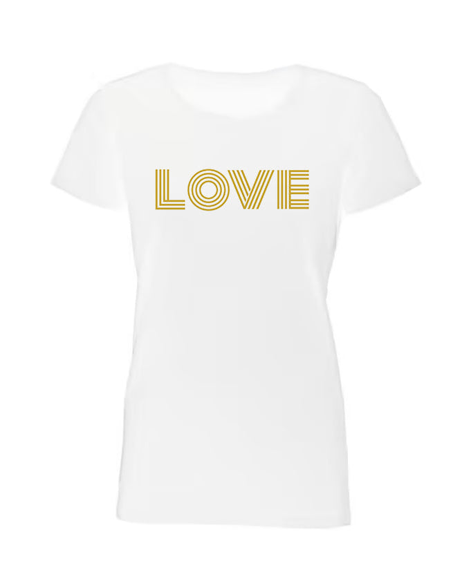 Dam LOVE T-shirt, guldfärgat vinyltryck
