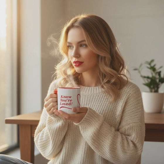 Know You’re Loved! – Punavalkoinen Keramiikkamuki 325ml