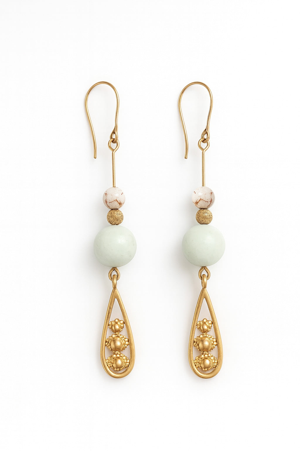 Pendant earring, amazonite bead and golden drop