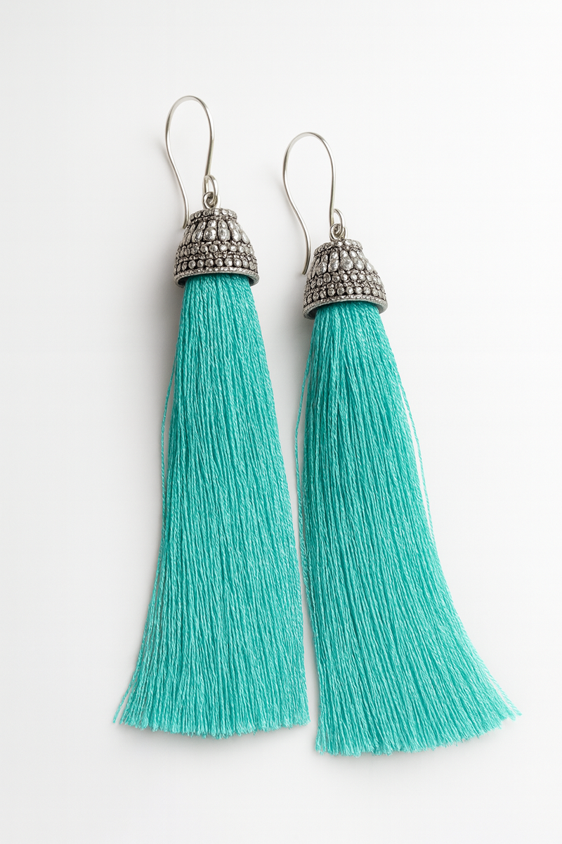 Turquoise Silk Tassel –hopeakorvakorut